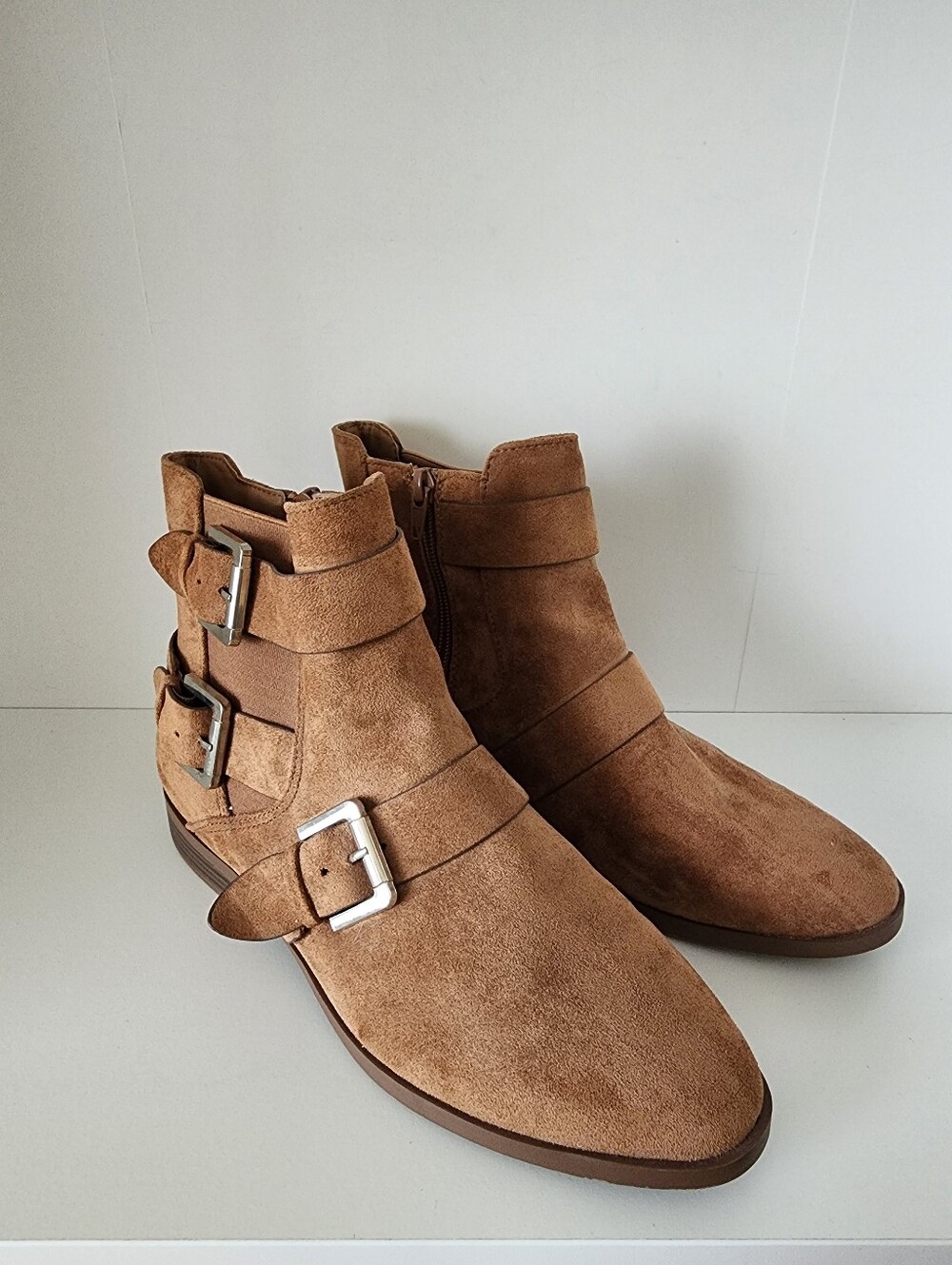 Forever 21 Brown Faux Suede 3 Buckle Fall Ankle Boots